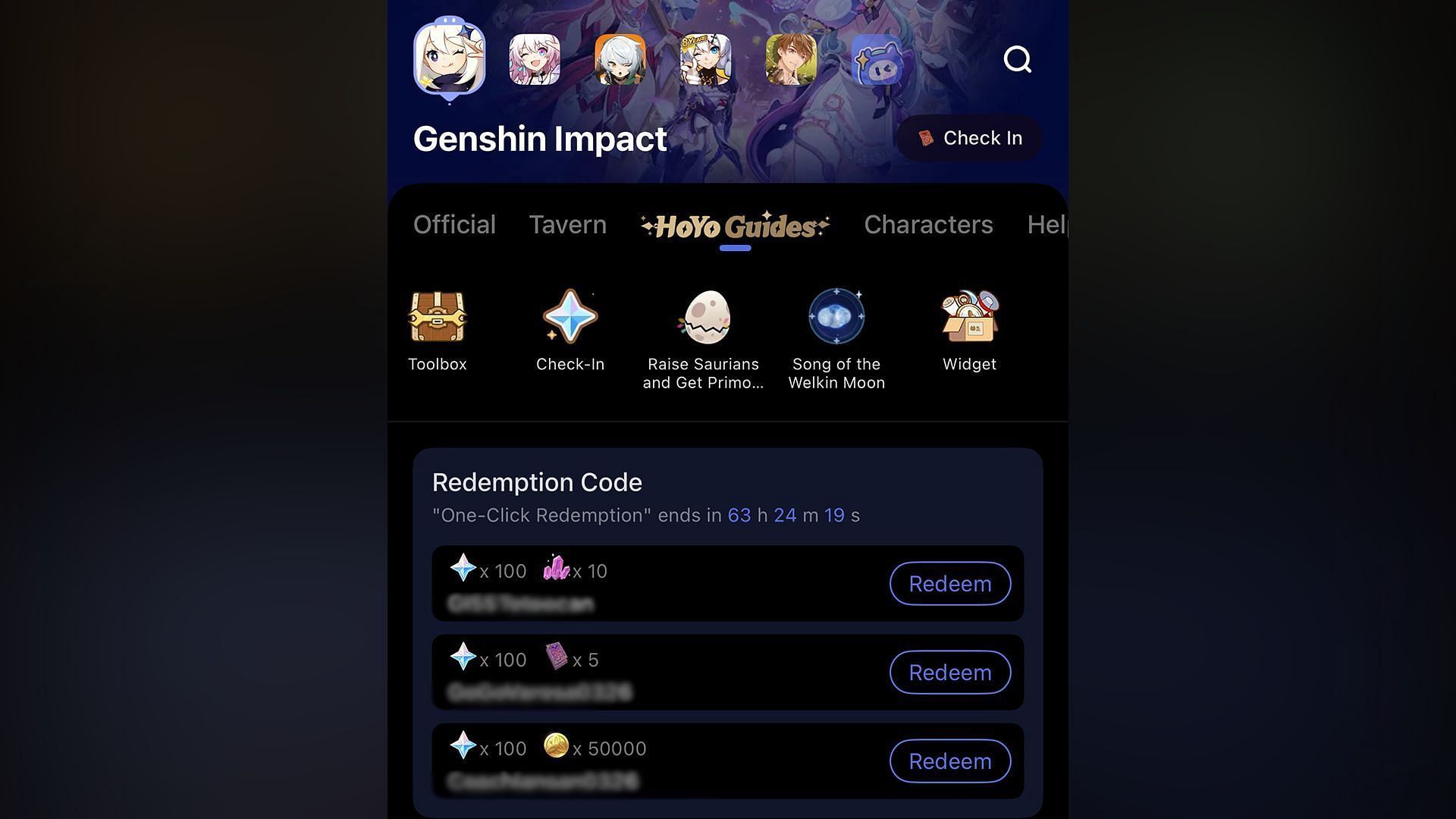 Codes can be redeemed directly from the HoYoLAB app (Image via Sportskeeda Gaming/HoYoverse)